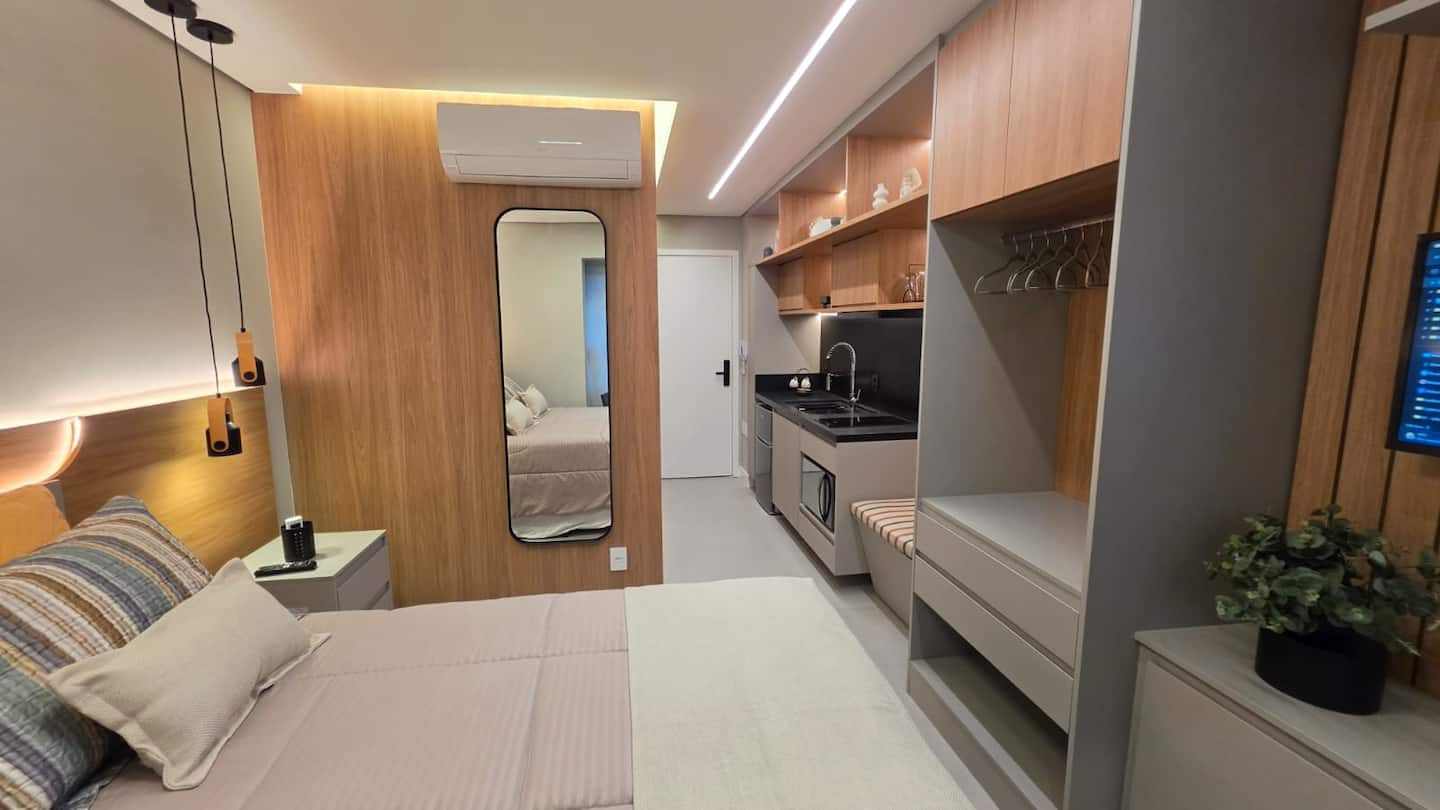 Ambiente integrado: quarto e cozinha