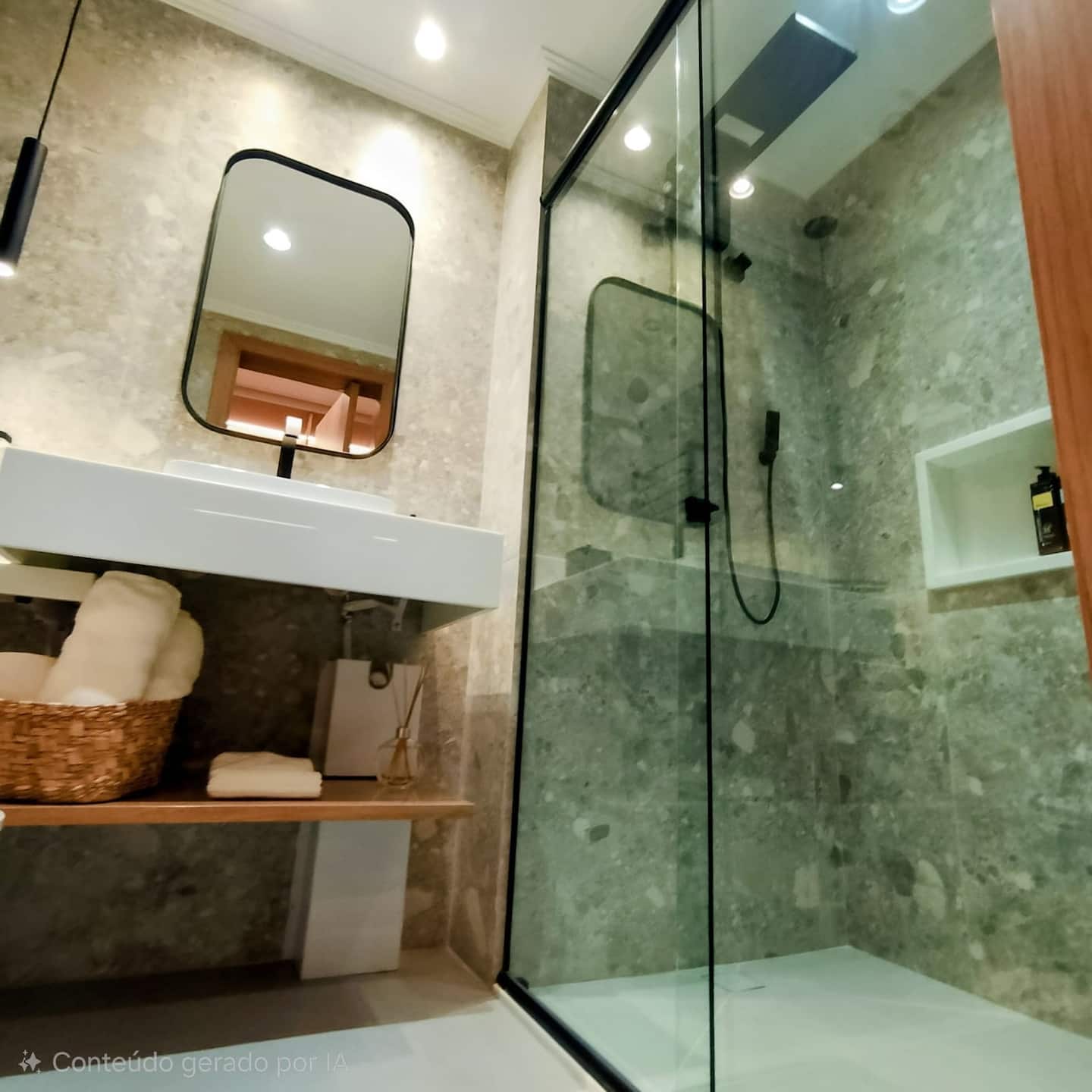 Box do banheiro com ducha e água quente